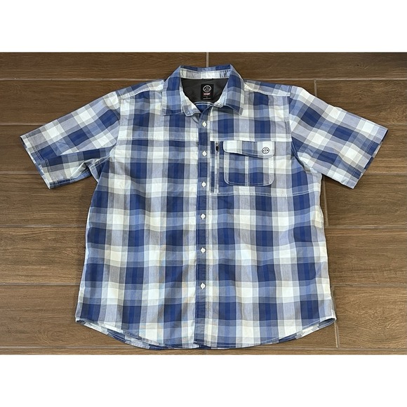 Wrangler Other - Wrangler Men's ATG Short Sleeve Button Up Shirt Blue Plaid  Sz XL Outdoors Work